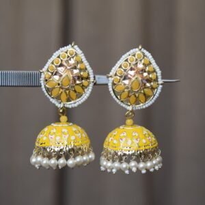 Pink Kundan Meenakari Studded Wedding Jhumka Earrings for Women