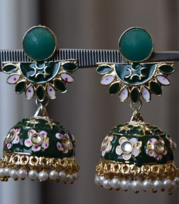 Green Kundan Meenakari Jhumka Earrings for Women Wedding Jewelry