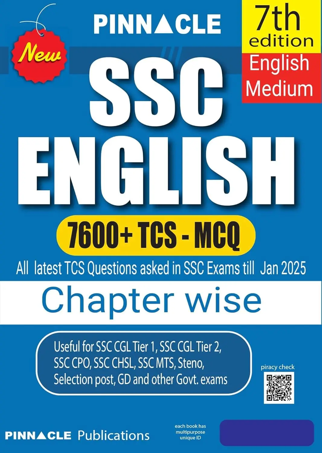 Pinnacle SSC English 7600+ TCS MCQ Chapter-wise with detailed explanation | 7th edition | SSC | CGL Tier- I | CGL Tier- II | CHSL | MTS | CPO | STENO | Selection post | Delhi Police | GD | SSC JE | Other Govt. exam | English medium By Diljit Dhakar Sir