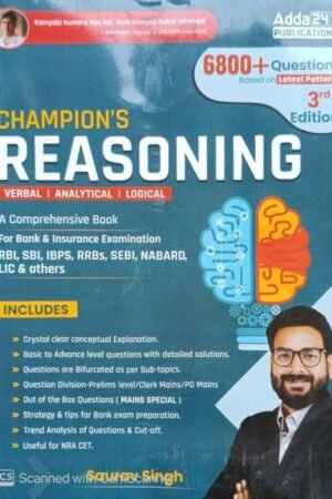 Champion Adda247 Reasoning 3.0 By Saurav Singh For For IBPS|SBI|RBI|RRB|SEBI|NABARD| Other Banks & Insurance exams (English Printed Edition) By Adda 247 Publication