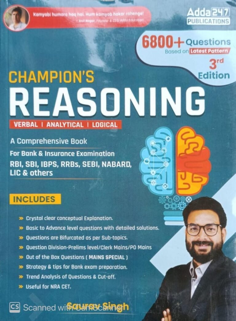 Champion Adda247 Reasoning 3.0 By Saurav Singh For For IBPS|SBI|RBI|RRB|SEBI|NABARD| Other Banks & Insurance exams (English Printed Edition) By Adda 247 Publication