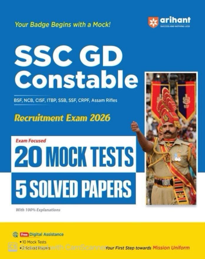 Arihant SSC GD Constable Exam 2026 | 20 Mock Tests + 5 Solved Papers with 100% Explanations | BSF, CISF, CRPF, ITBP, SSB, SSF & Assam Rifles | Free Online Mock Test & Solved Papers English By Arihant Publication