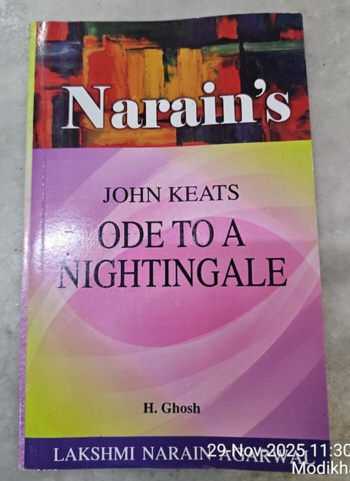 Narain's Ode To A Nightingale John Keats – By H. Ghosh By Laxmi Narain Agarwal