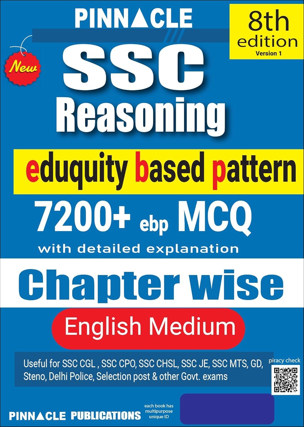 Pinnacle SSC reasoning 7200+ ebp MCQ eduquity based pattern chapter wise with detailed explanation 8th edition English medium By Baljit Dhakar By Pinnacle Publication