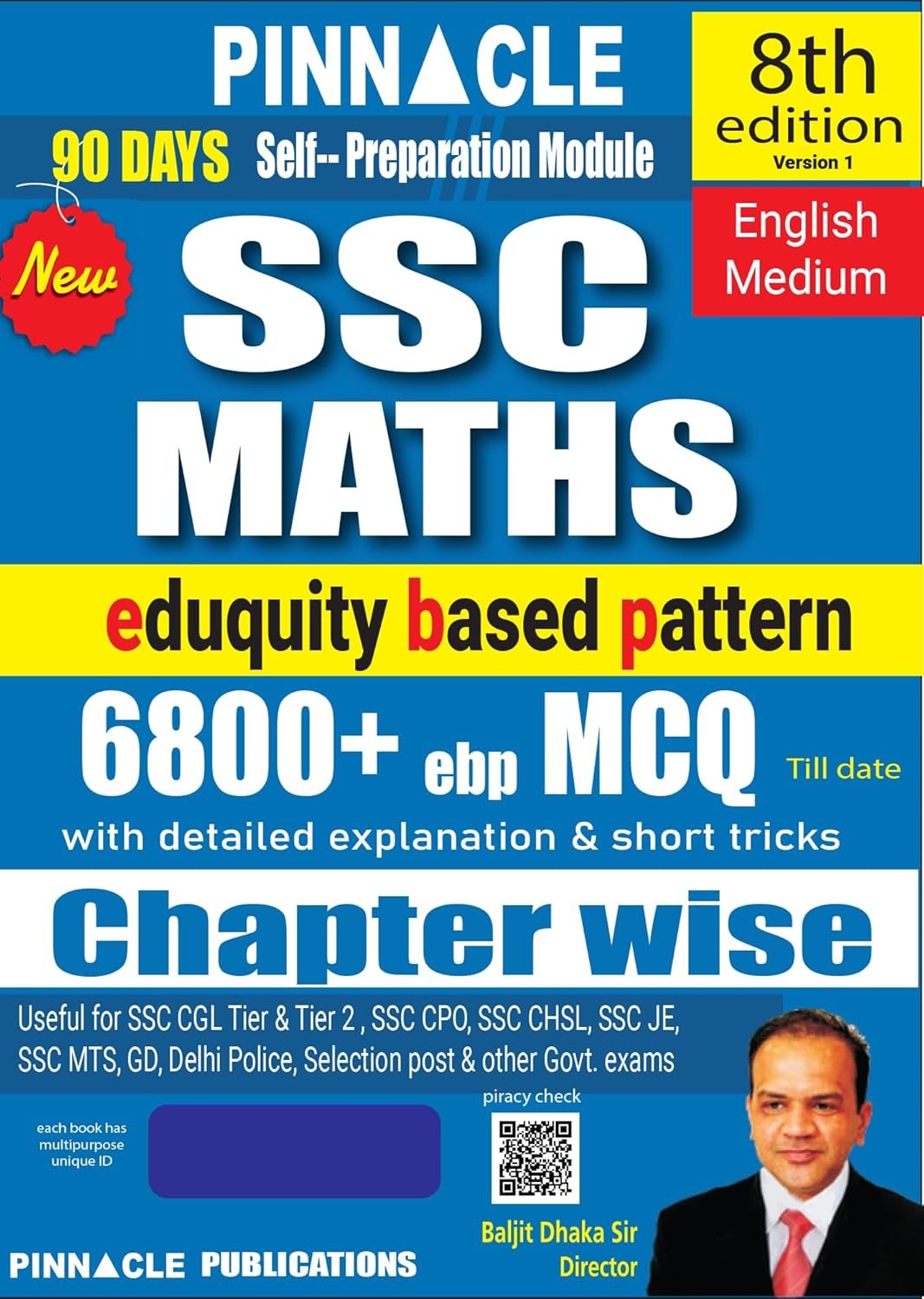SSC Maths 6800+ ebp MCQ book 2026 | eduquity based new pattern | chapterwise with detailed solutions & short tricks | 8th edition | english medium by Baljit Dhakar Sir By Pinnacle Publications (Author)