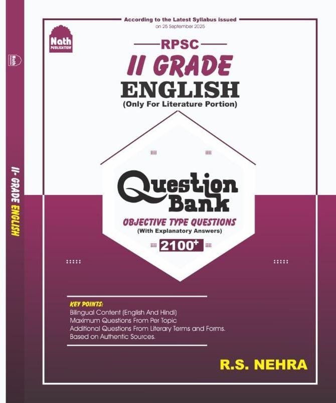 Nath RPSC 2nd Second Grade English Literature Question Bank 2100+ Objective Quesion New Edition 2025 By R S Nehra By Nath Publication