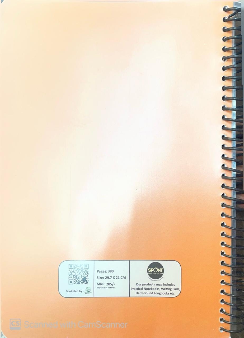 SPONT A4 Size Long Spiral Notebook | 21 CM x 29.7 CM Approx. Pages 380| Single Line Notebook | GSM 56 | Use for School ,College Student & Professionals Notes | Covers May Differ | Pack of 6 Spiral Notebook