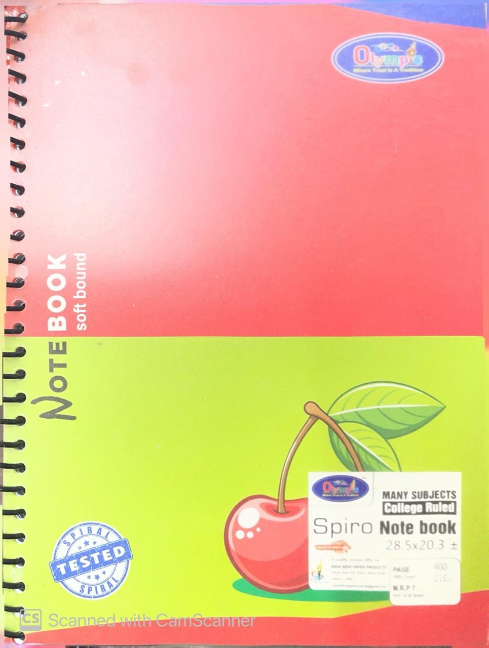 Olympic A4 Size Long Spiral Notebook | 20.3 CM x 28.5 CM Approx. Pages 400| Single Line Notebook | GSM 56 | Use for School ,College Student & Professionals Notes | Covers May Differ | Pack of 3 Spiral Notebook