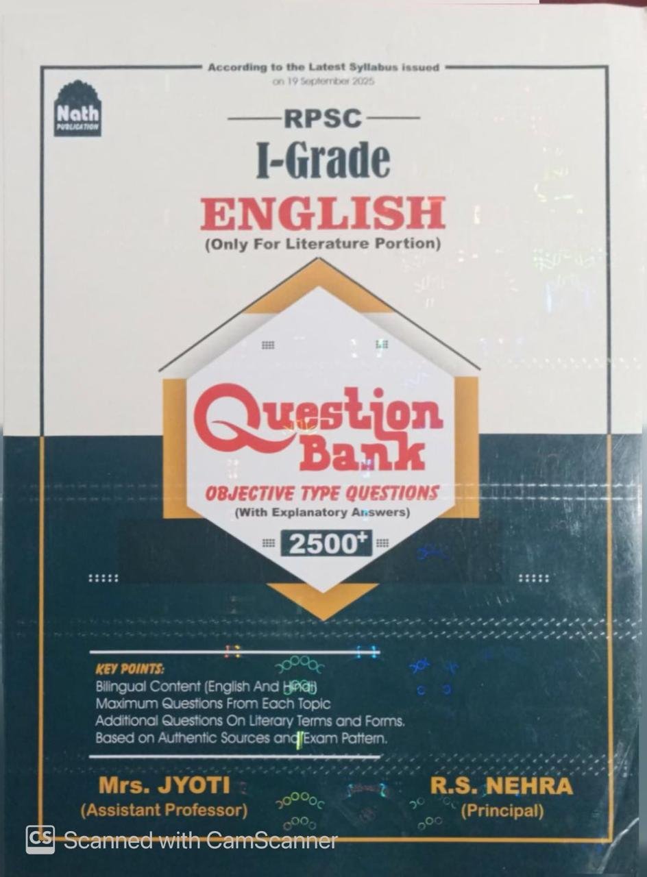 Nath RPSC 1st First Grade English Only Literature 2500+ Objective Question Bank By Mrs. Jyoti and R.S. Nehra For 1st Grade Exam April 2026 Edition By Nath Publication